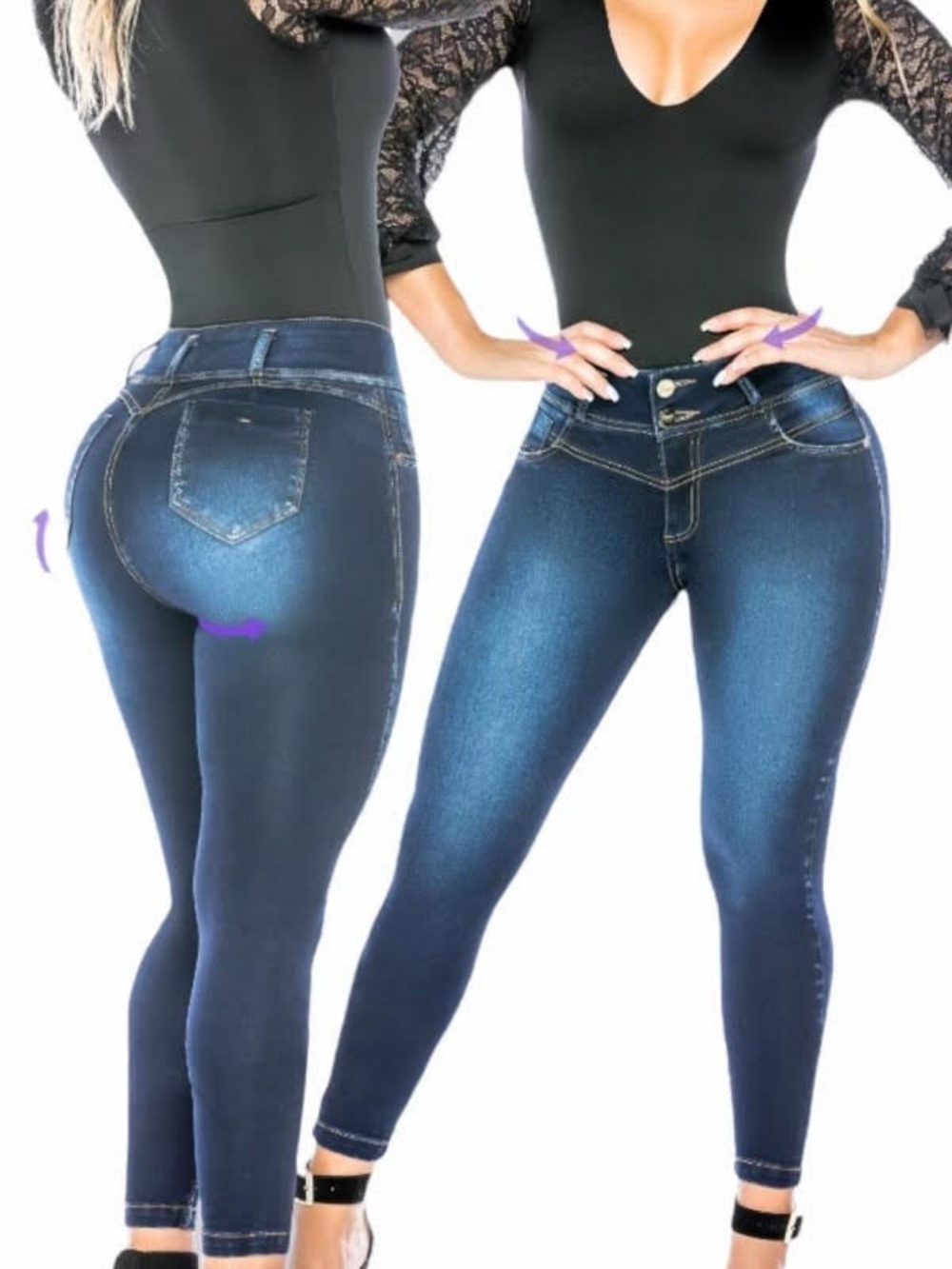 Women’s Dark Blue High-Waist Stretch Colombian Skinny Jeans